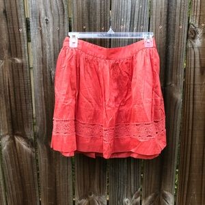 francesca's Coral Embroidered Crochet Mini Skirt
